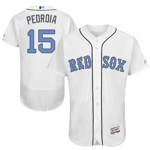Red Sox #15 Dustin Pedroia White Flexbase Authentic Collection Father's Day Stitched MLB Jersey - Click Image to Close